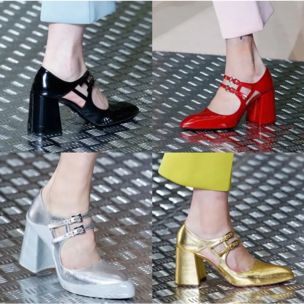 Prada Fall 2015 Runway Gray Brushed Leather Double Strap Mary Jane Heels IT 38.5 - Picture 3 of 13